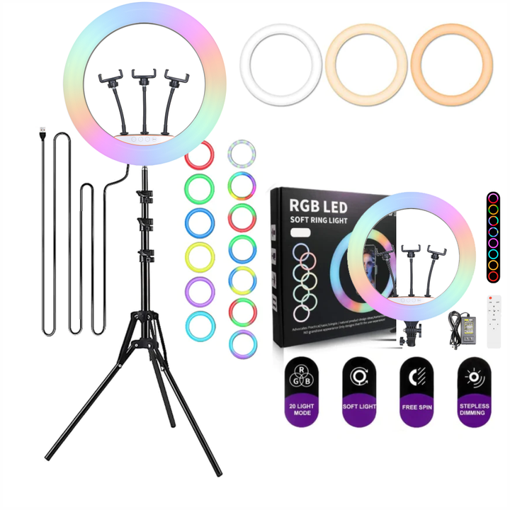 Aro de luz RGB 45 cm accesorios + trípod